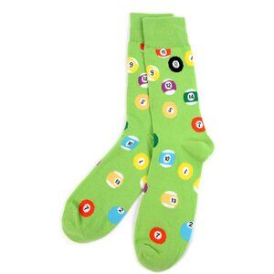Men's Crew Socks -Billiards / Pool Theme - Green / Multi-Color -NWT